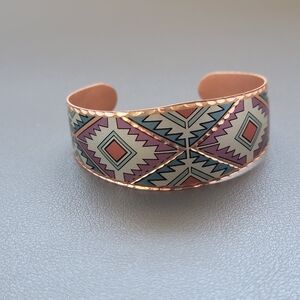 Southwestern Copper Cuff Bracelet – Geometric Tribal Design